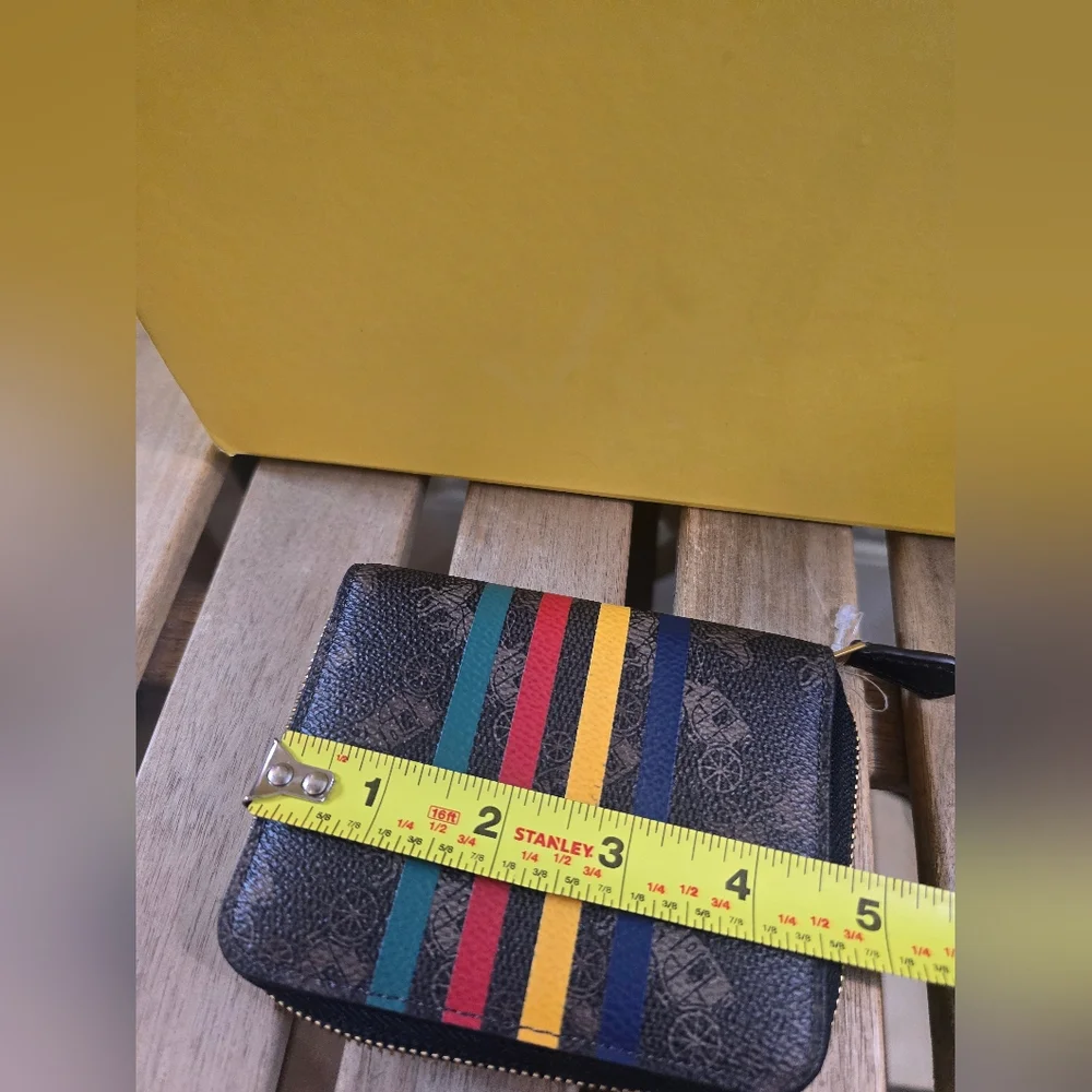 Coach Women's Brown Signature Zip Wallet with Multicolor Stripes - Picture 4 of 6